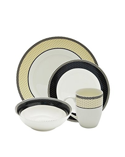 10 Strawberry Street 16-Piece Monroe Dinner Set, White/Cream/Black