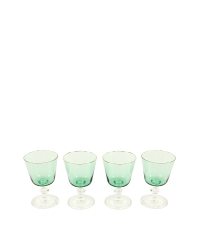 Set of 4 Crystal Cocktail Glasses, Green/Clear/Gold