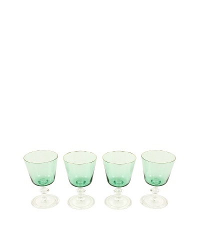 Set of 4 Crystal Cocktail Glasses, Green/Clear/Gold
