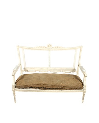 French Louis XVI Style Settee, White/Brown