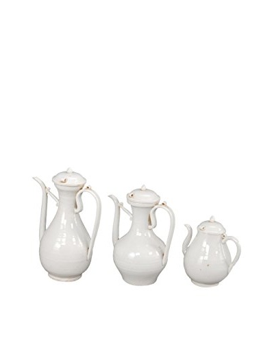 Set of 3 White Porcelain Wine Ewers