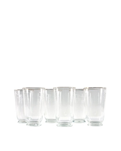 Set of 6 Gold Trim Crane Tumblers, Clear/Gold