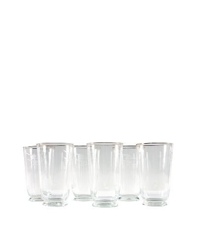 Set of 6 Gold Trim Crane Tumblers, Clear/Gold