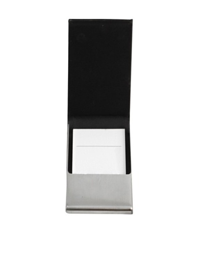 Black Leather Business Card Case with Flip Top and Magnetic Closure