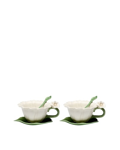 Porcelain Daisy 6-Piece Cup & Saucer Set, White