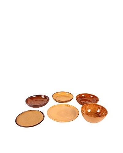 Set of 6 Ben-Ahin Handmade Plates & Bowls, Brown/Mustard