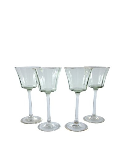 Set of 4 Gold Rim Mint Green Wine Glasses, Green/Gold