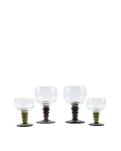 Set of 4 Roemer Style Stemware, Green/Clear