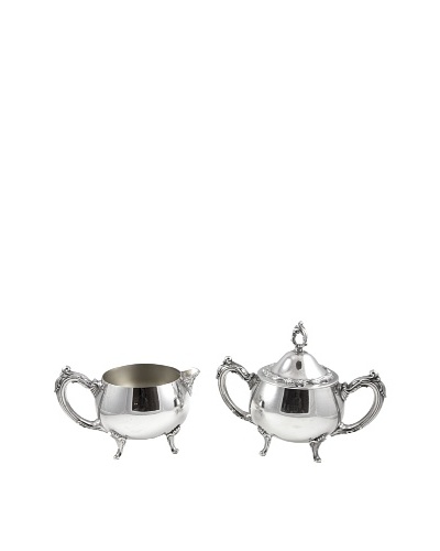 Vintage Footed Silver Sugar & Creamer Set with Swirl Handles, c.1950s