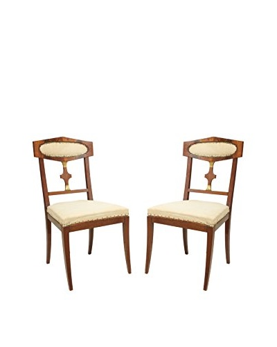 Pair of Mahogany Empire Style Library Chairs, Brown/White/Gold