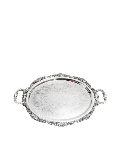 Vintage Oval Silver Serving Tray with Handles, c.1950s