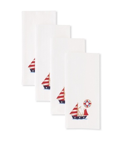 Set of 4 Sailboat Kitchen Towels, White, 18 x 27