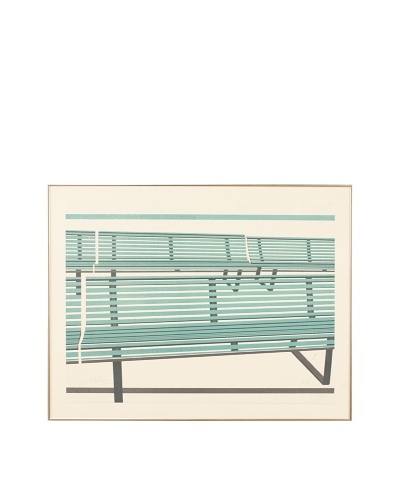 Abstract Benches Framed Artwork, Turquoise/Navy/White