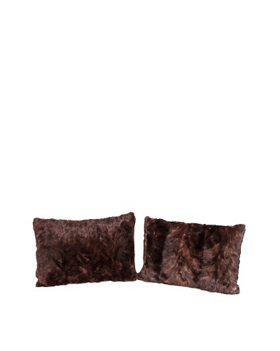 Pair of Upcycled Mink Pillows, Brown, 18″ x 18″