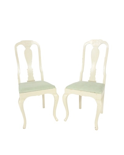 Pair of French Side Chairs, White/Green