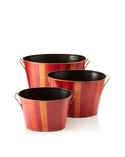 Set of 3 Summer Stripe Oval Buckets, Red/Gold