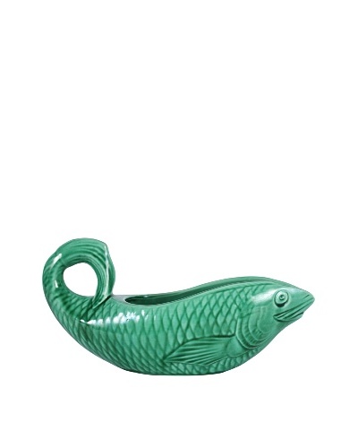 French Sarreguemines Gravy Boat, Green