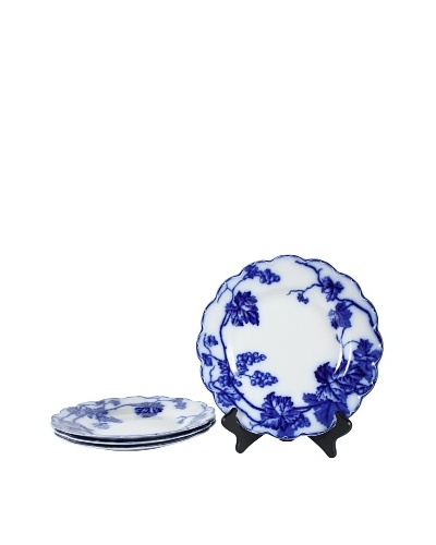 Set of 4 Flow Blue Warwick By JB Plates, Blue/White