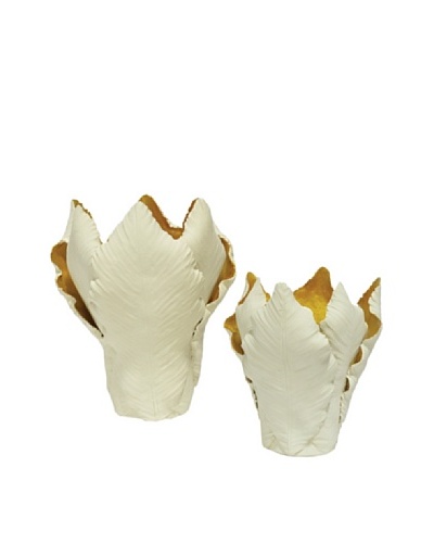 Set of 2 Ceramic Leaf Candle Holders