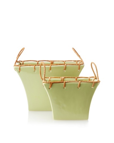 Set of 2 Flared Rectangular Planters, Yellow-Green