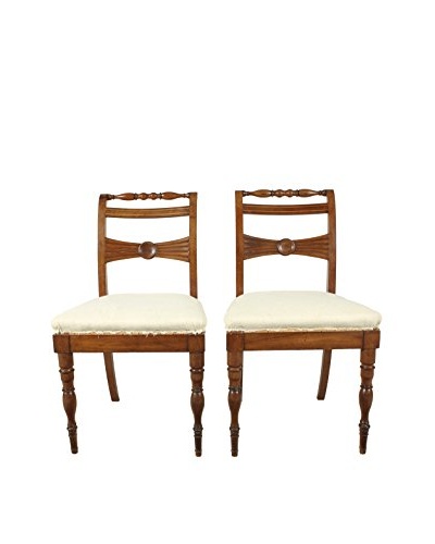 Pair of English Regency-Style Hall Chairs, Brown/Cream