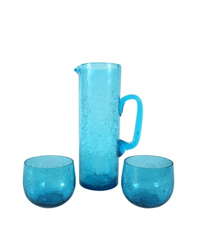 Vintage Crackle Glass Drink Set, S/3, Turquoise