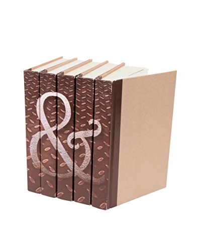 Set of 5 Image Collection “&” Books, Brown/Silver