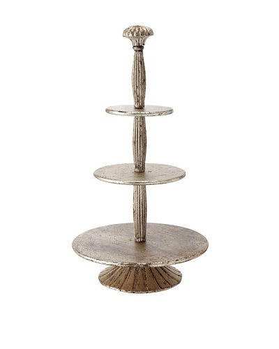 3-Tier Antique Wood Serving Tray, Silver