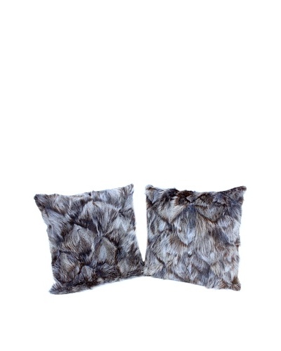 Pair of Upcycled Blue Fox Pillows, Blue/Black, 18″ x 18″