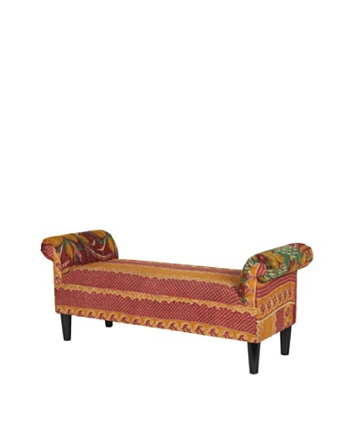 One of a Kind Kantha Roll Arm Bench, Red Multi