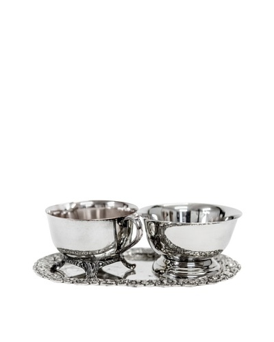 Vintage Silver 3-Piece Sugar & Creamer Set with Tray, c.1950s