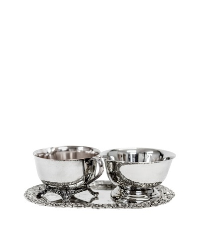 Vintage Silver 3-Piece Sugar & Creamer Set with Tray, c.1950s