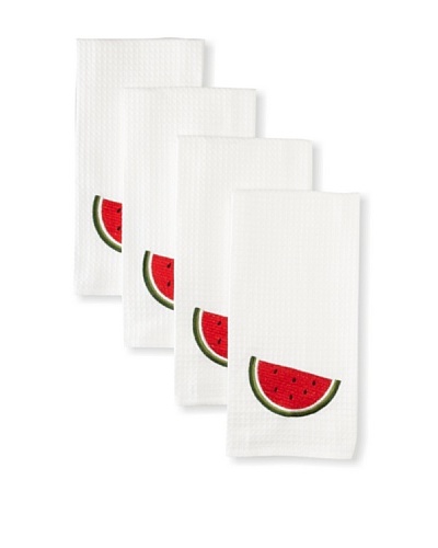 Set of 4 Summertime Kitchen Towels, White, 18 x 27