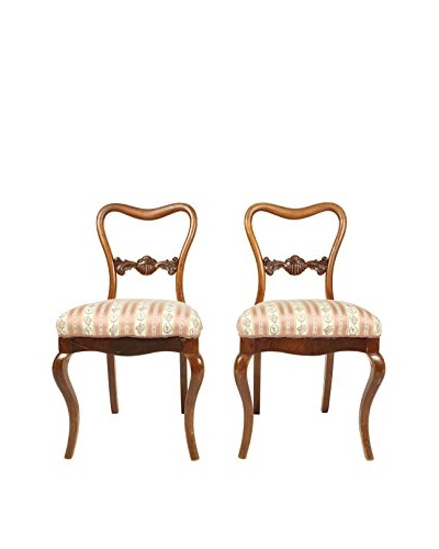 Pair of New Rococo Style Parlor Chairs, Brown/Pink/Tan