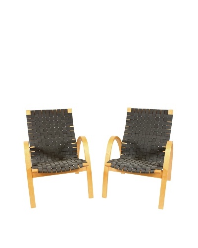 Pair of Swedish Basket Weave Chairs, Black/Silver