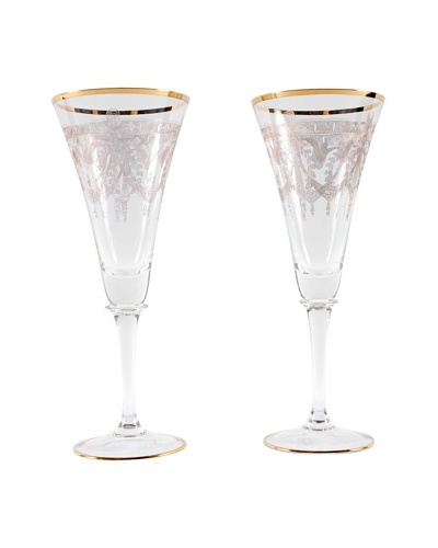Pair of French Champagne Flutes, Gold/Clear