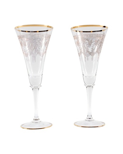 Pair of French Champagne Flutes, Gold/Clear