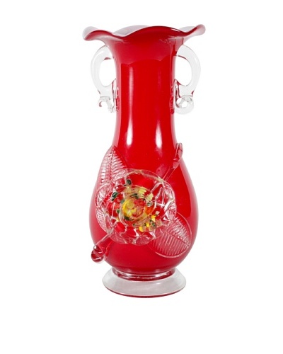 1960's Art Glass Vase, Red/White/Multi