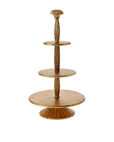 3-Tier Antiqued Wood Serving Tray, Gold