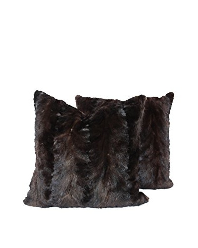 Set of 2 Mink Chocolate Stripe Pillows, Brown, 20 x 20