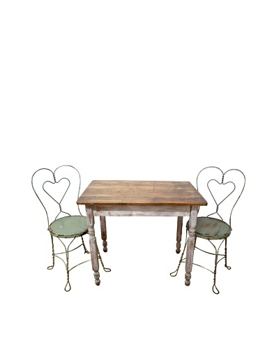 Vintage Table Set with Pair Heart-Back Chairs, c. 1960s