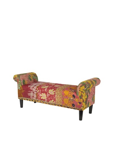 One of a Kind Kantha Roll Arm Bench, Red Multi