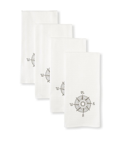 Set of 4 Marine Icon Kitchen Towels, White, 18 x 27