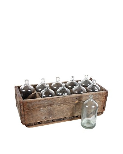 Crate of 10 Seltzer Bottles, Clear/Brown