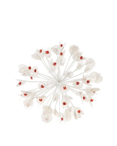 Capiz Coin and Beads Wire Ball Ornament, White/ Red