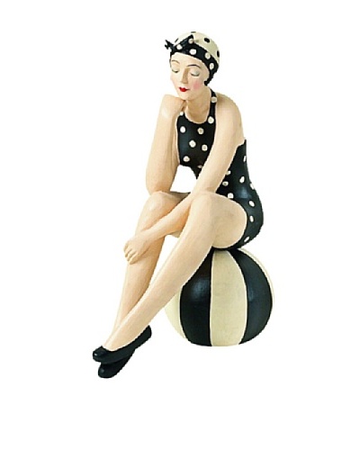 Large Resin Beach Beauty in Black and White Swimsuit on Ball