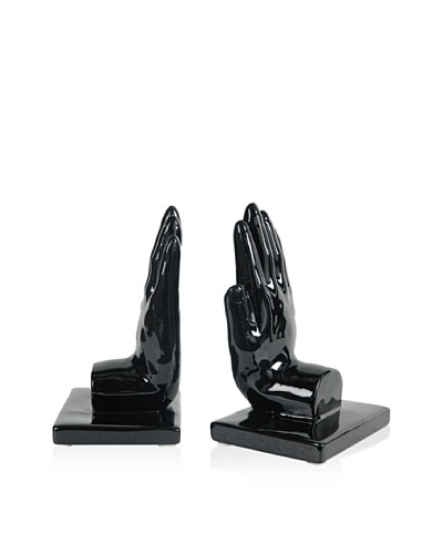 Set Of 2 Hands Book Ends [Black Glossy]
