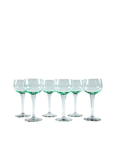 Set of 6 French Wine Glasses, Green/Clear