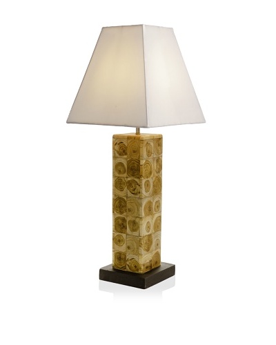 Teak Table Lamp, White