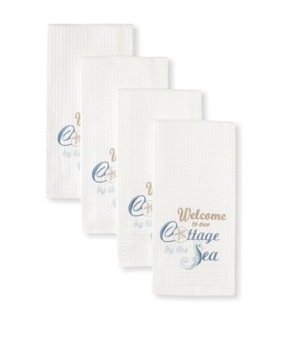 Set of 4 Home by the Sea Kitchen Towels, White, 18 x 27